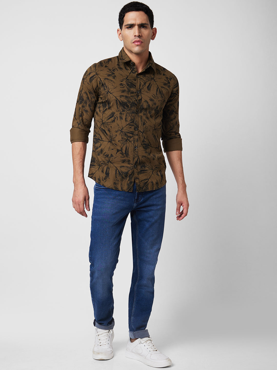 Spykar Green Printed Shirt For Men