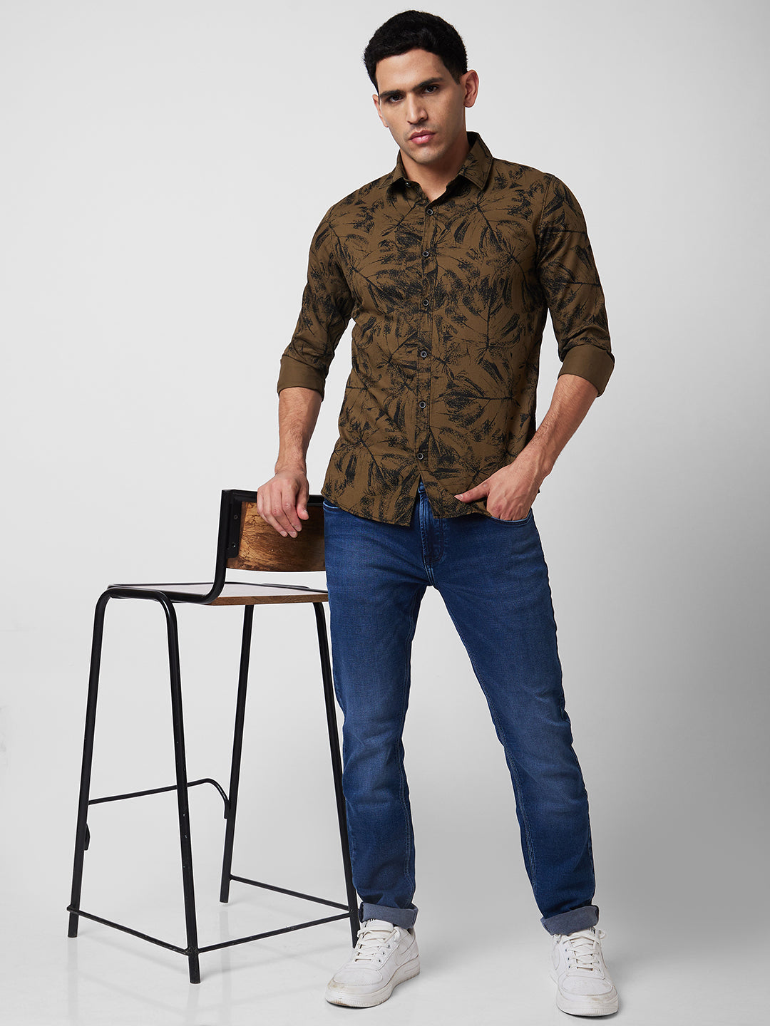 Spykar Green Printed Shirt For Men