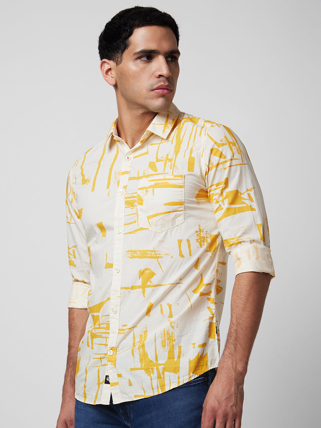 Spykar Yellow Printed Shirt For Men