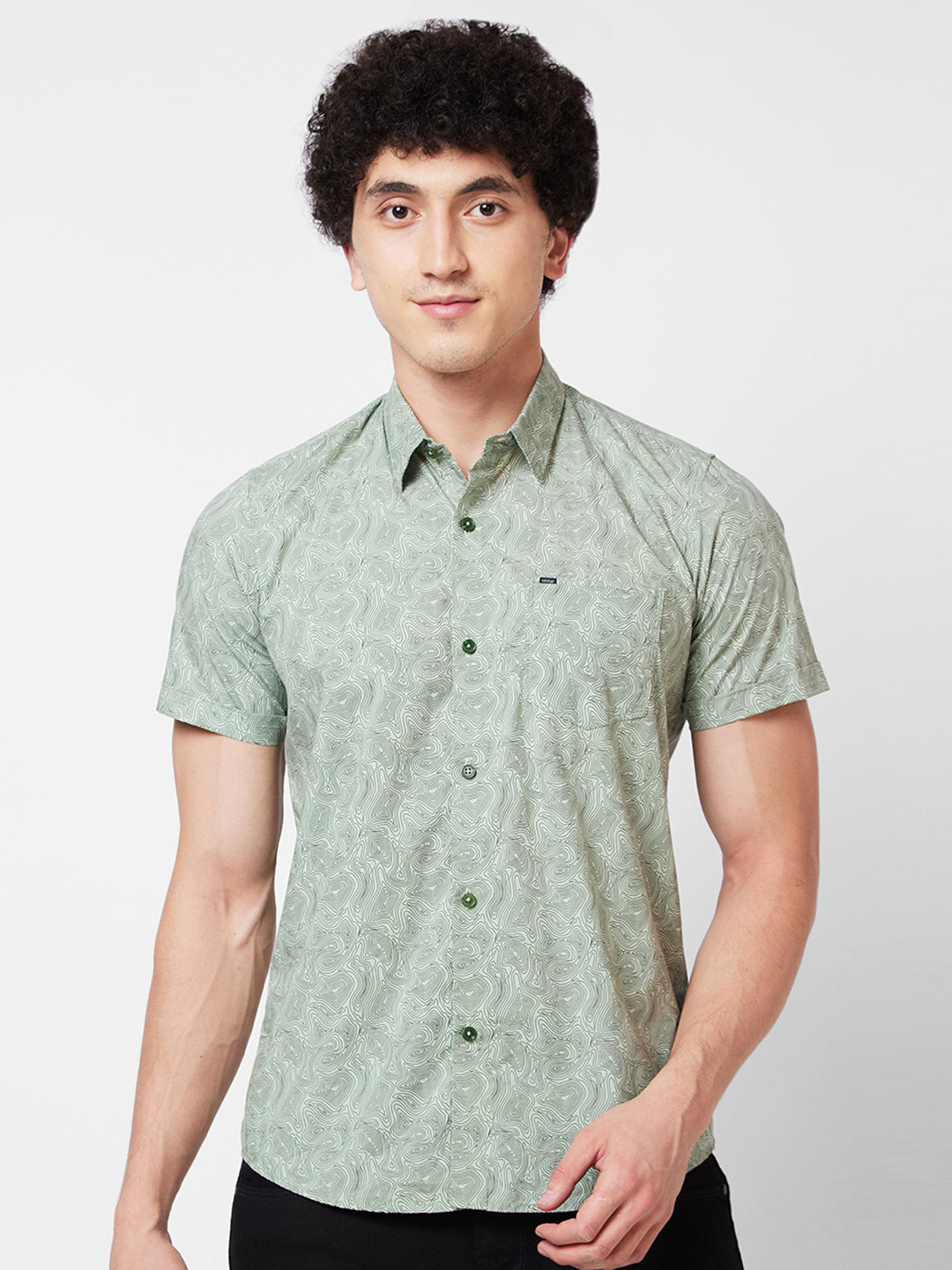 Spykar Green PRINTED HALF SLEEVE Shirt For Men