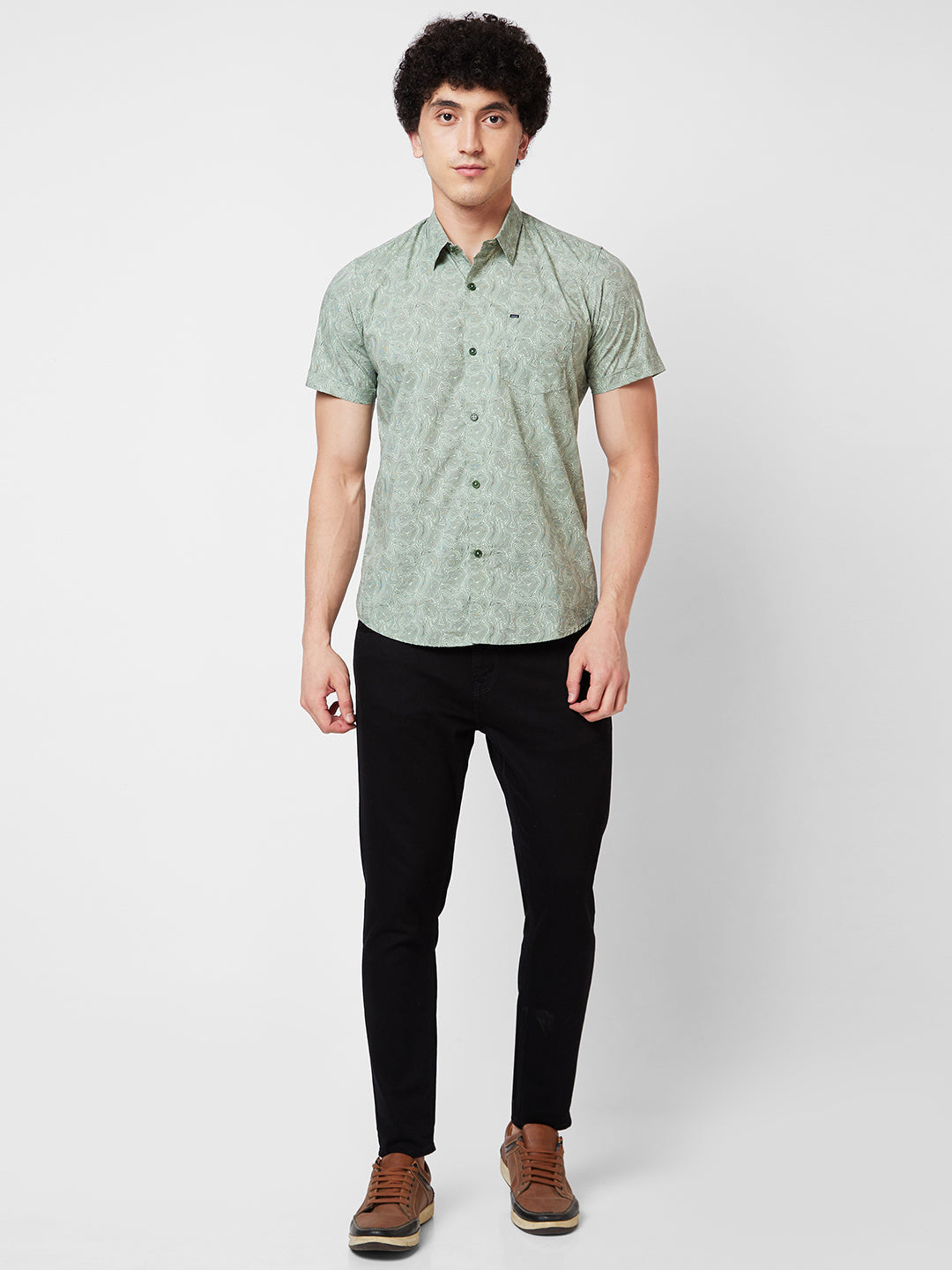 Spykar Green PRINTED HALF SLEEVE Shirt For Men