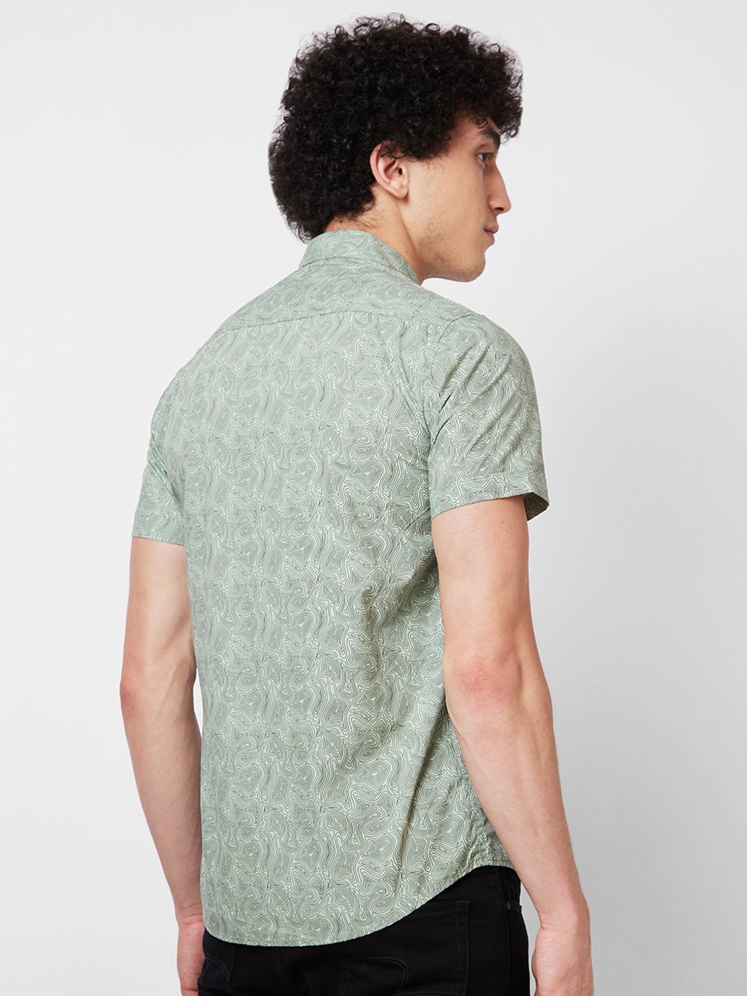 Spykar Green PRINTED HALF SLEEVE Shirt For Men