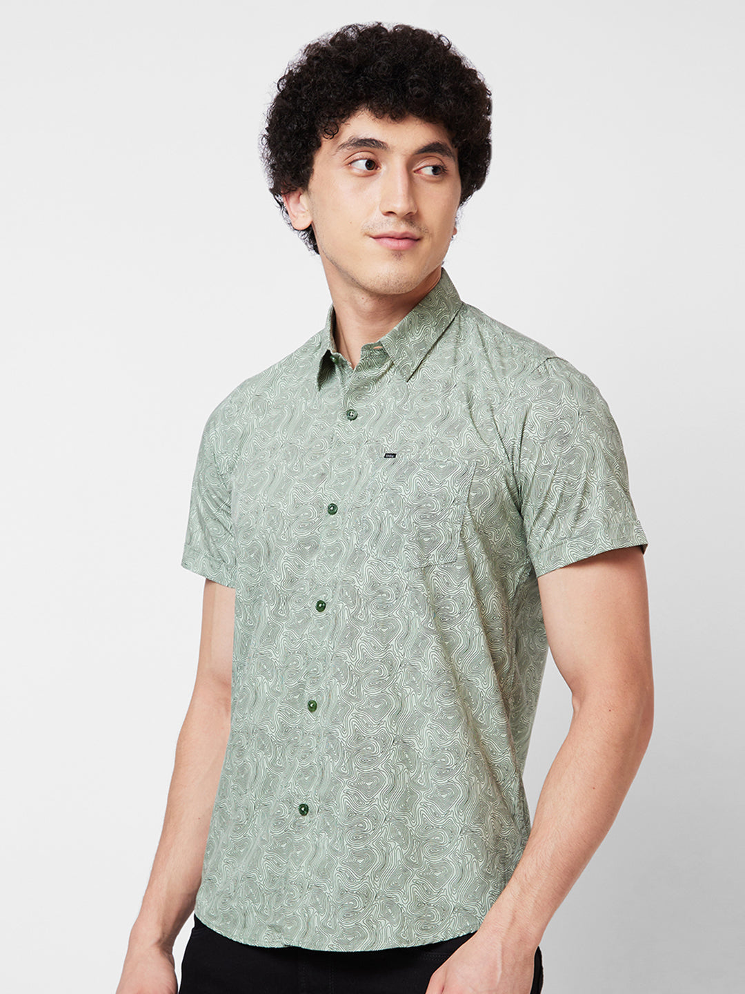 Spykar Green PRINTED HALF SLEEVE Shirt For Men