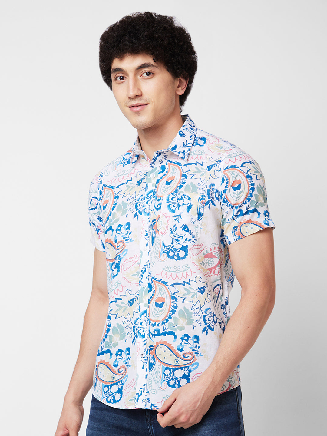 Spykar Green PRINTED HALF SLEEVE Shirt For Men