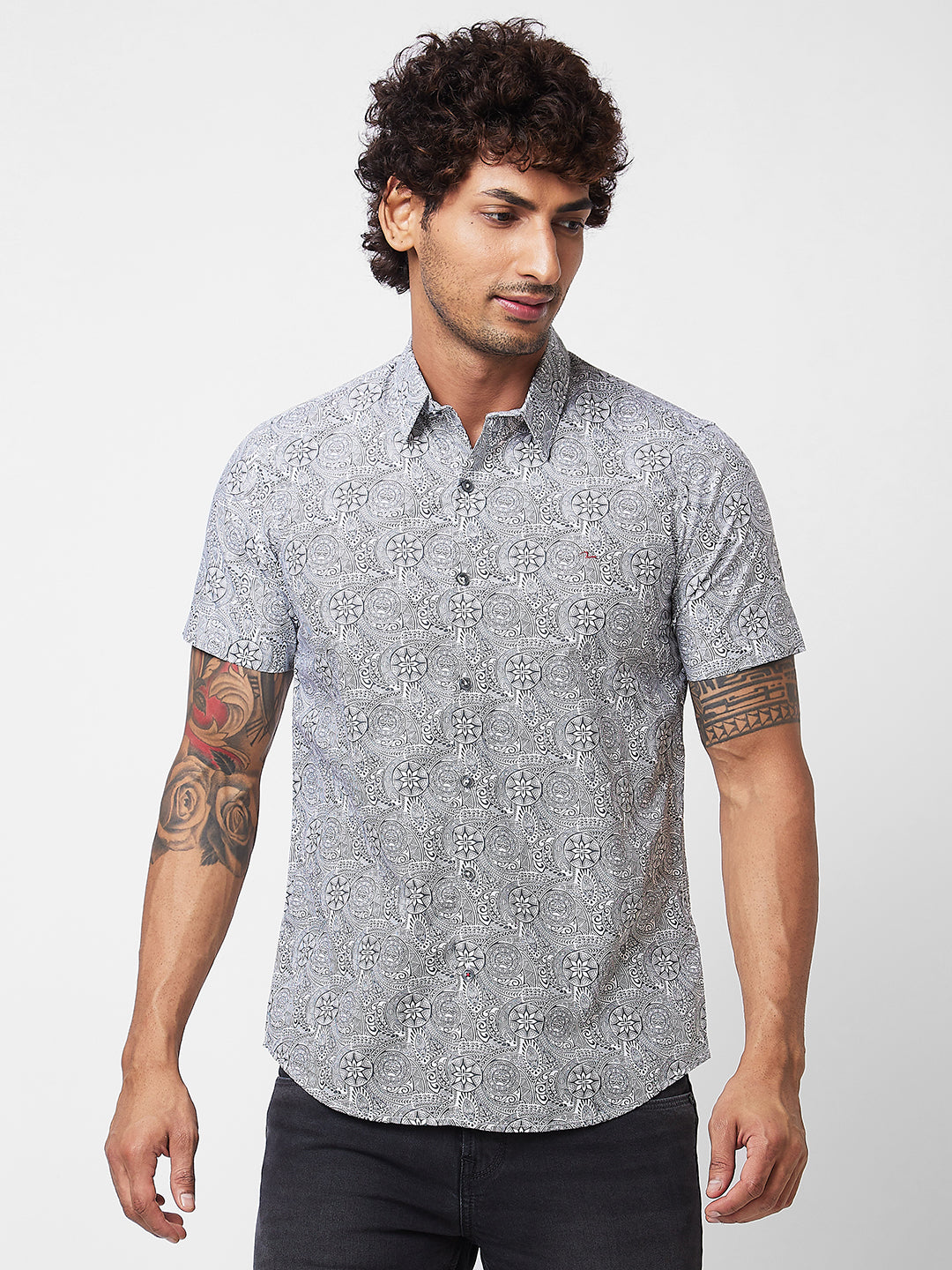 Spykar White PRINTED HALF SLEEVE Shirt For Men