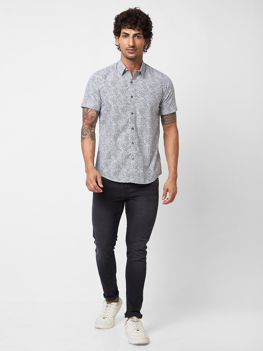 Spykar White PRINTED HALF SLEEVE Shirt For Men