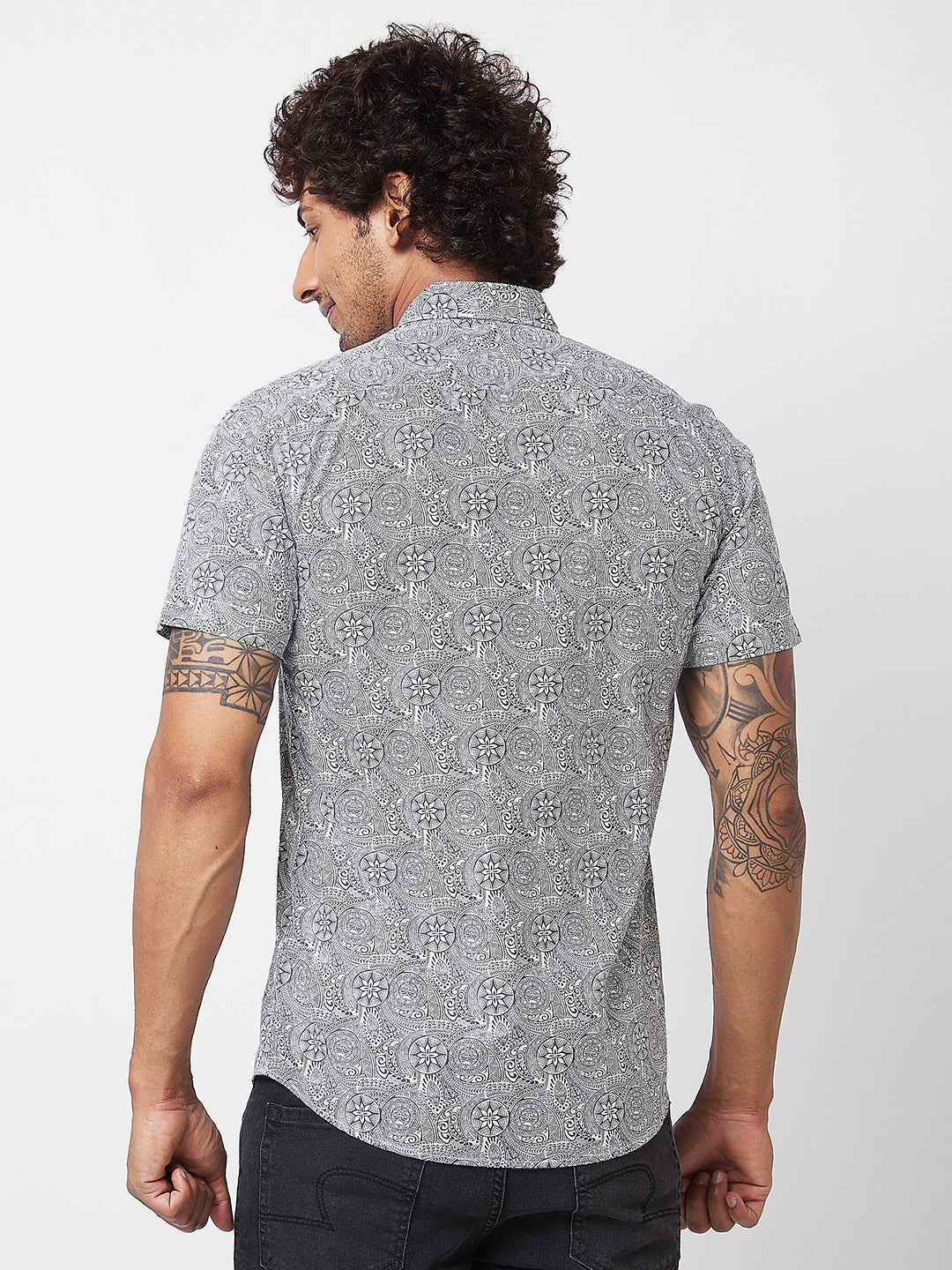 Spykar White PRINTED HALF SLEEVE Shirt For Men