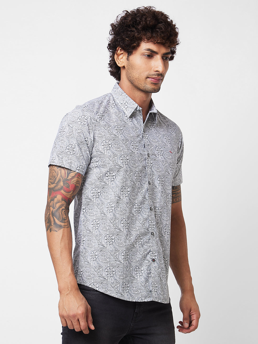 Spykar White PRINTED HALF SLEEVE Shirt For Men