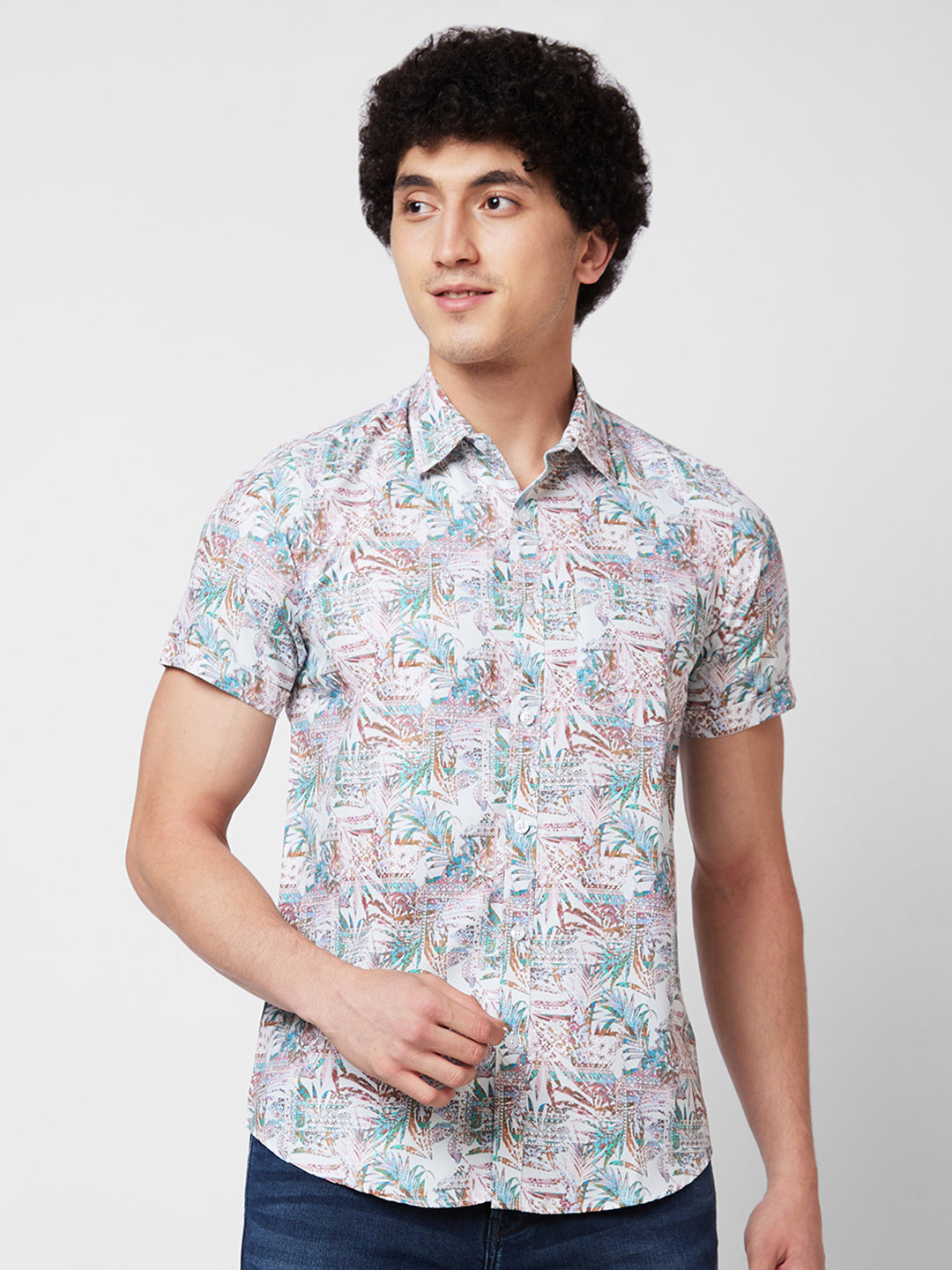 Spykar Green PRINTED HALF SLEEVE Shirt For Men