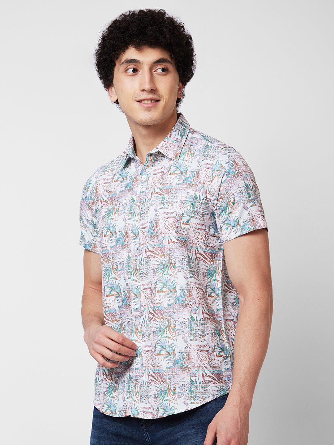 Spykar Green PRINTED HALF SLEEVE Shirt For Men