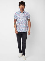 Spykar Blue PRINTED HALF SLEEVE Shirt For Men