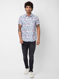 Spykar Blue PRINTED HALF SLEEVE Shirt For Men
