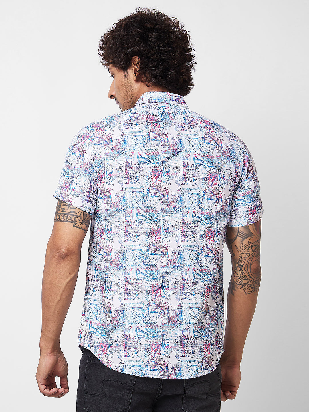 Spykar Blue PRINTED HALF SLEEVE Shirt For Men