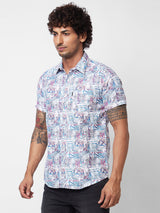 Spykar Blue PRINTED HALF SLEEVE Shirt For Men