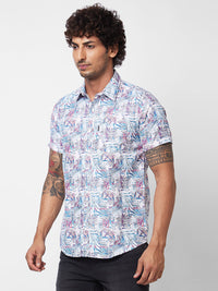 Spykar Blue PRINTED HALF SLEEVE Shirt For Men
