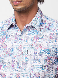 Spykar Blue PRINTED HALF SLEEVE Shirt For Men