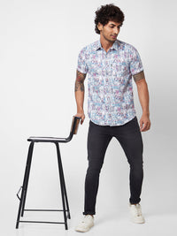 Spykar Blue PRINTED HALF SLEEVE Shirt For Men