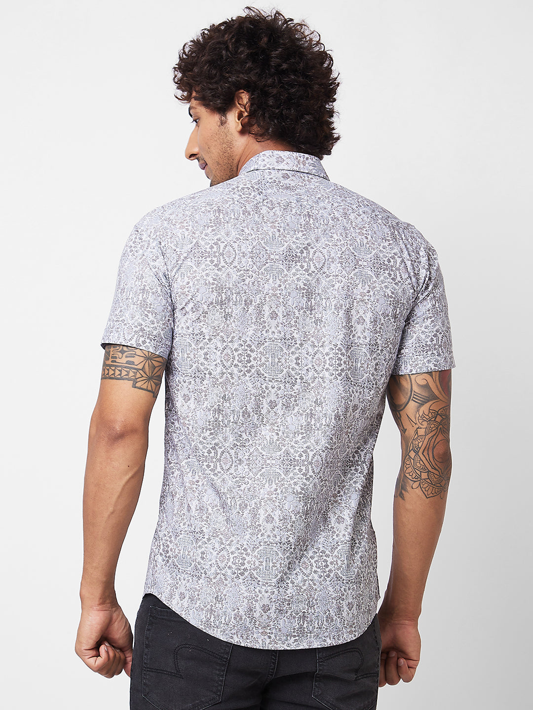 Spykar Grey PRINTED HALF SLEEVE Shirt For Men