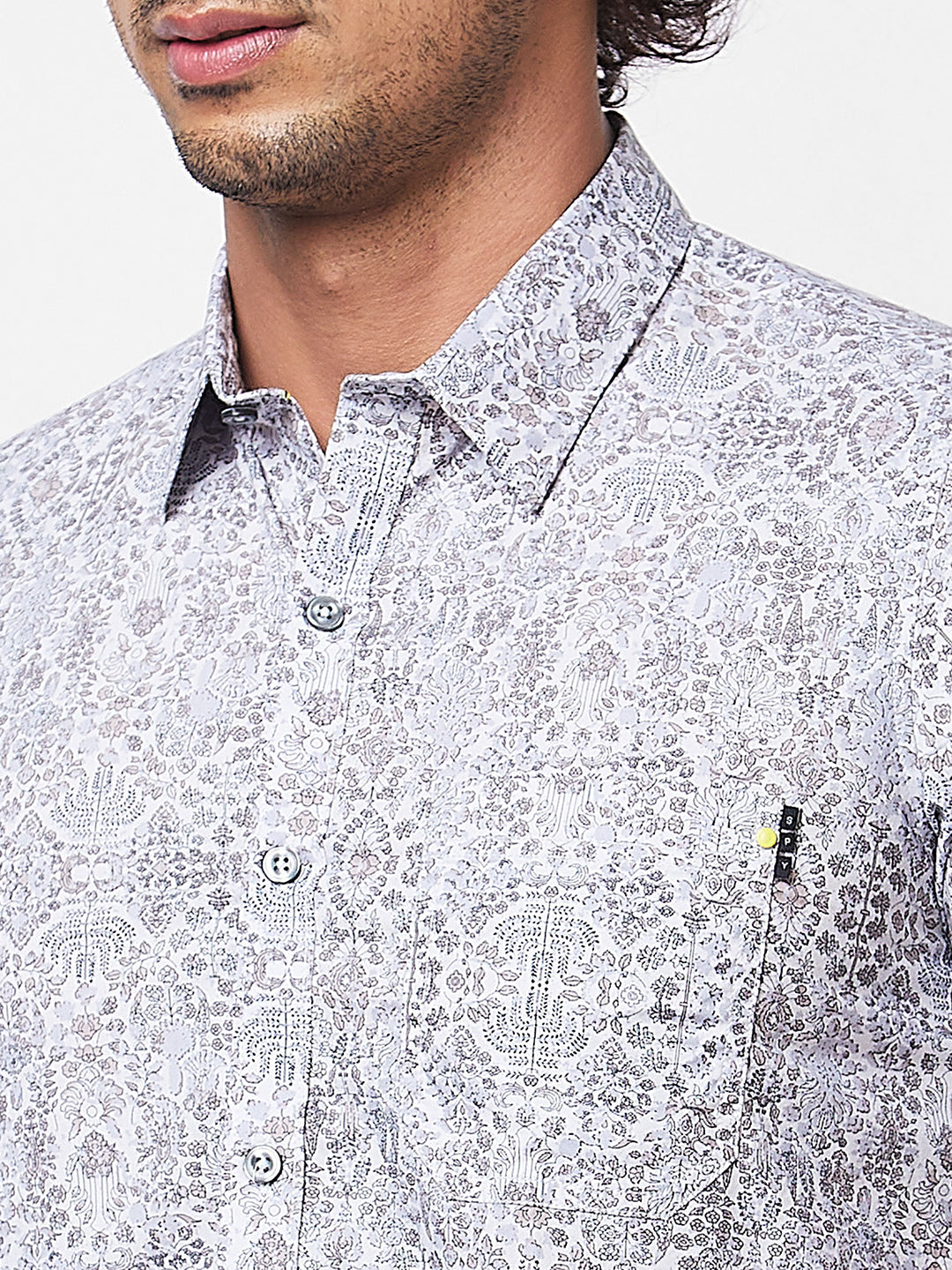 Spykar Grey PRINTED HALF SLEEVE Shirt For Men