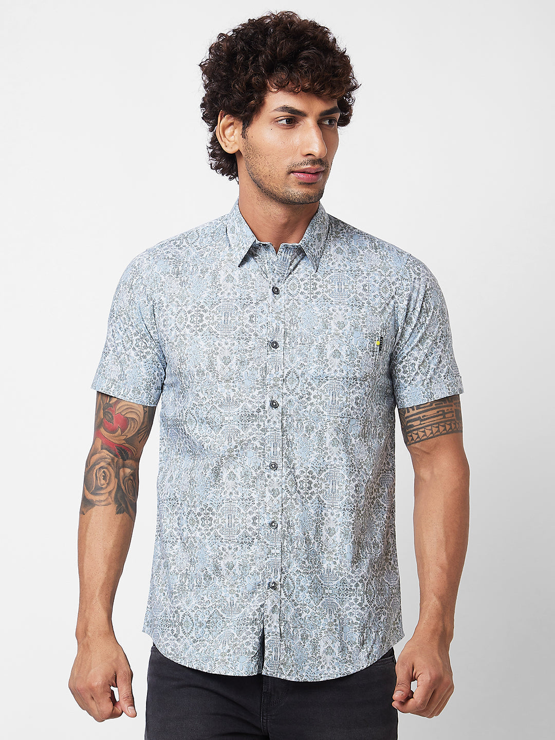 Spykar Grey PRINTED HALF SLEEVE Shirt For Men