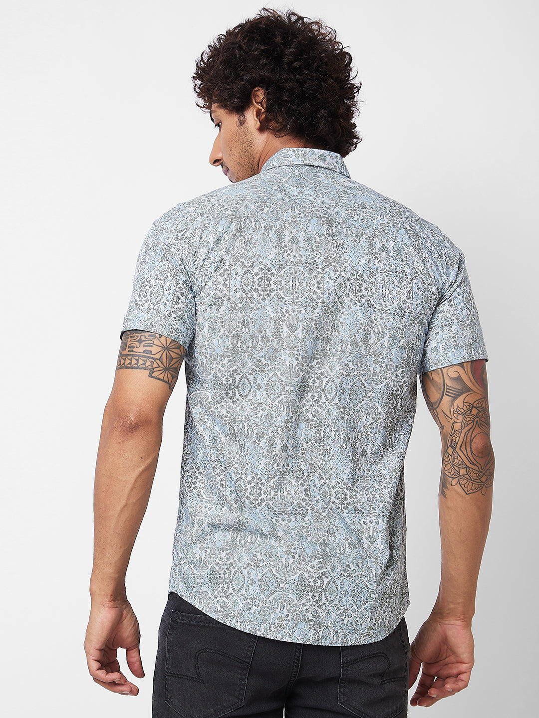 Spykar Grey PRINTED HALF SLEEVE Shirt For Men