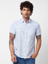 Spykar Blue PRINTED HALF SLEEVE Shirt For Men