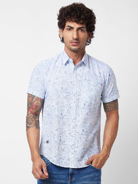 Spykar Blue PRINTED HALF SLEEVE Shirt For Men