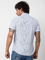 Spykar Blue PRINTED HALF SLEEVE Shirt For Men