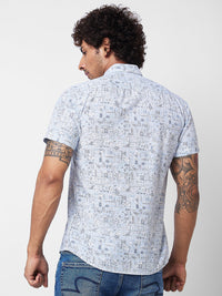 Spykar Blue PRINTED HALF SLEEVE Shirt For Men