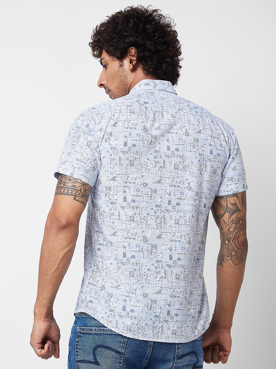 Spykar Blue PRINTED HALF SLEEVE Shirt For Men