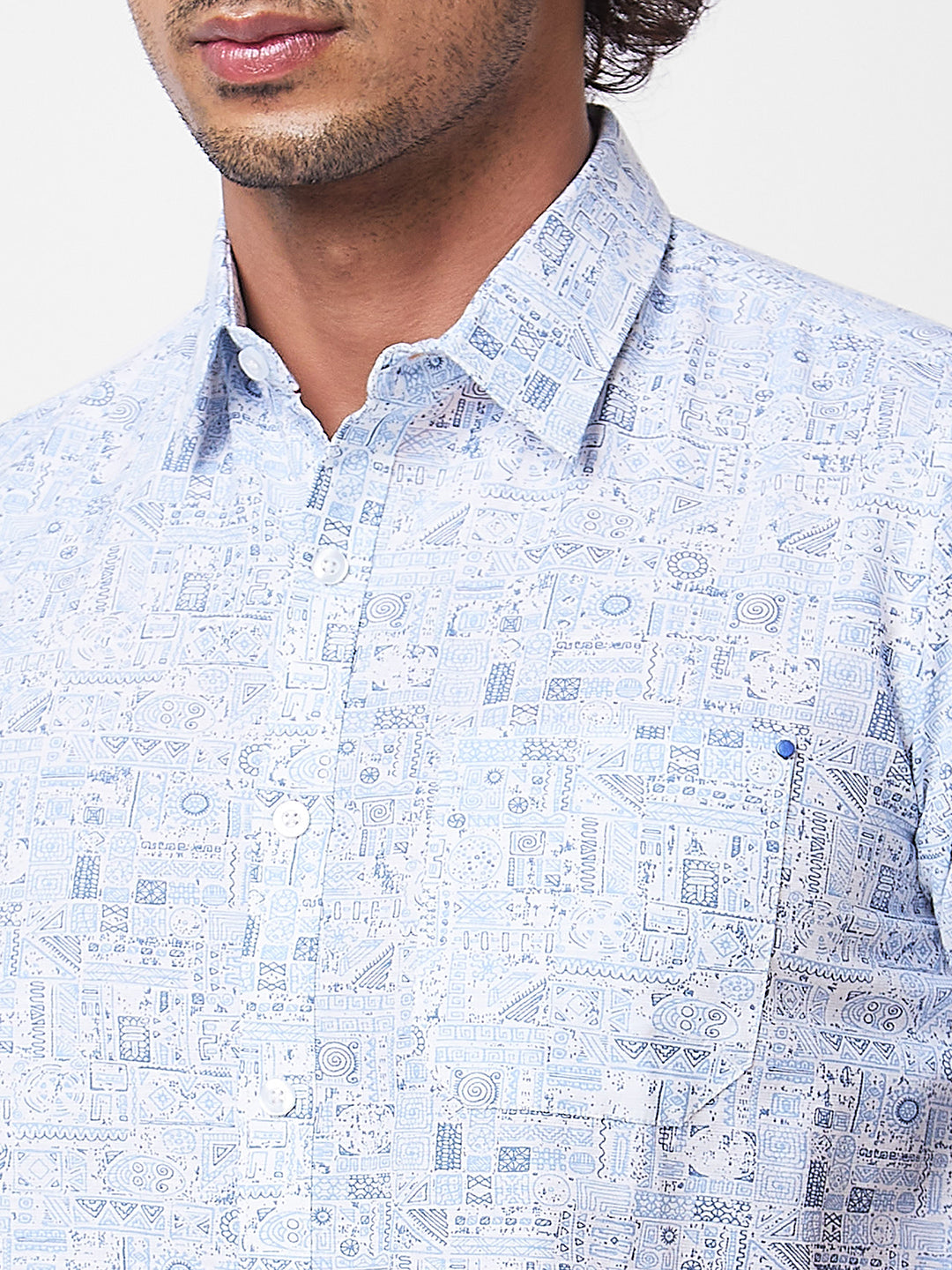 Spykar Blue PRINTED HALF SLEEVE Shirt For Men