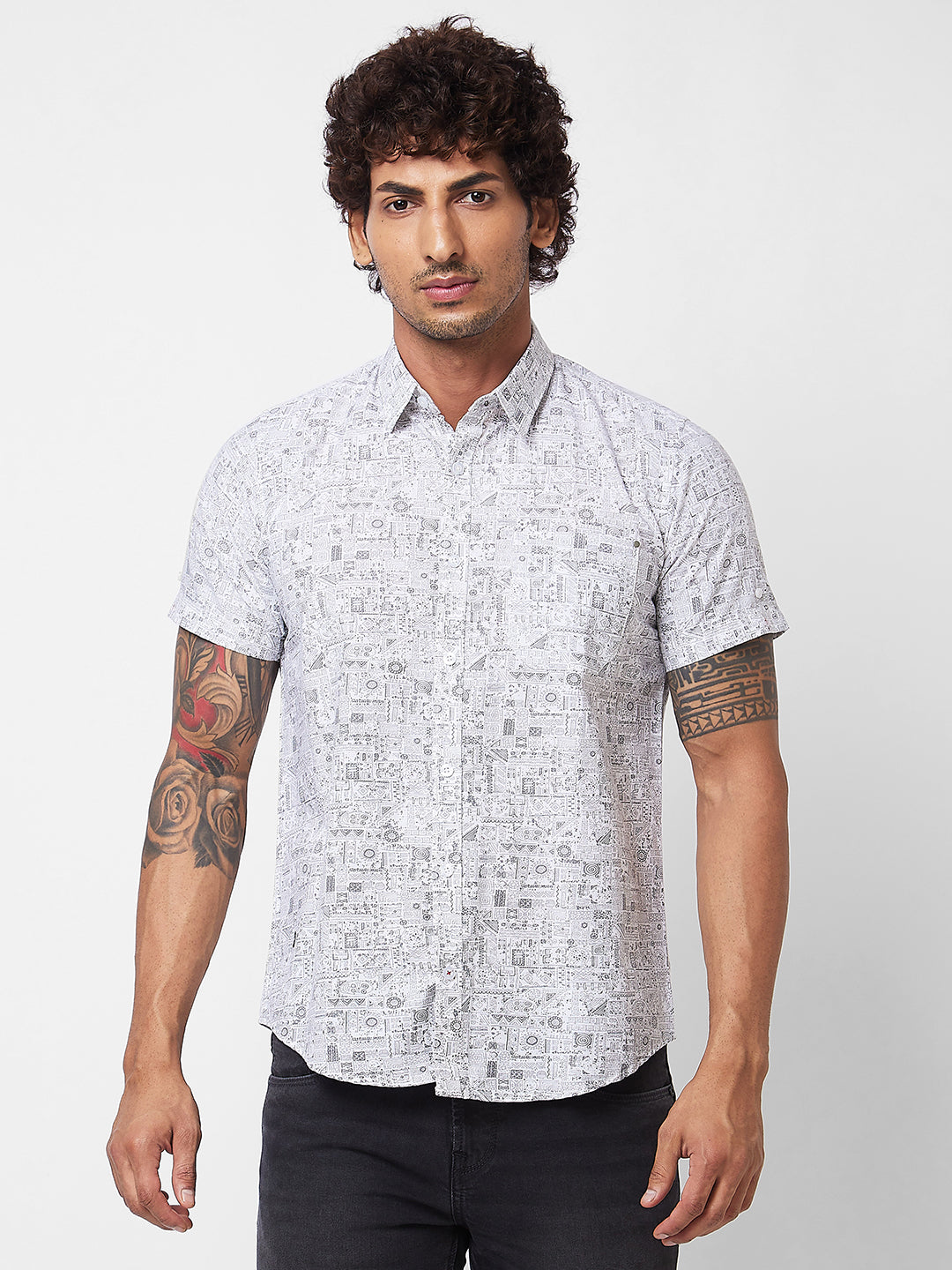 Spykar White PRINTED HALF SLEEVE Shirt For Men