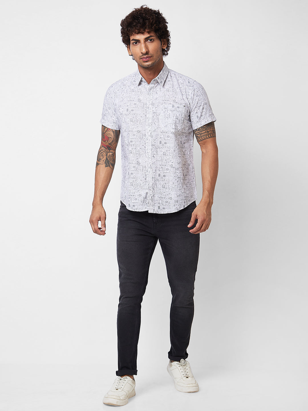 Spykar White PRINTED HALF SLEEVE Shirt For Men