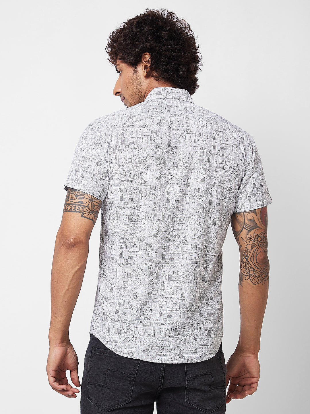 Spykar White PRINTED HALF SLEEVE Shirt For Men