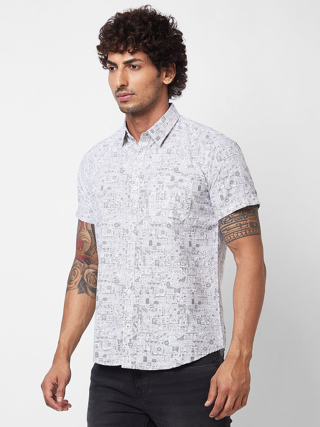 Spykar White PRINTED HALF SLEEVE Shirt For Men