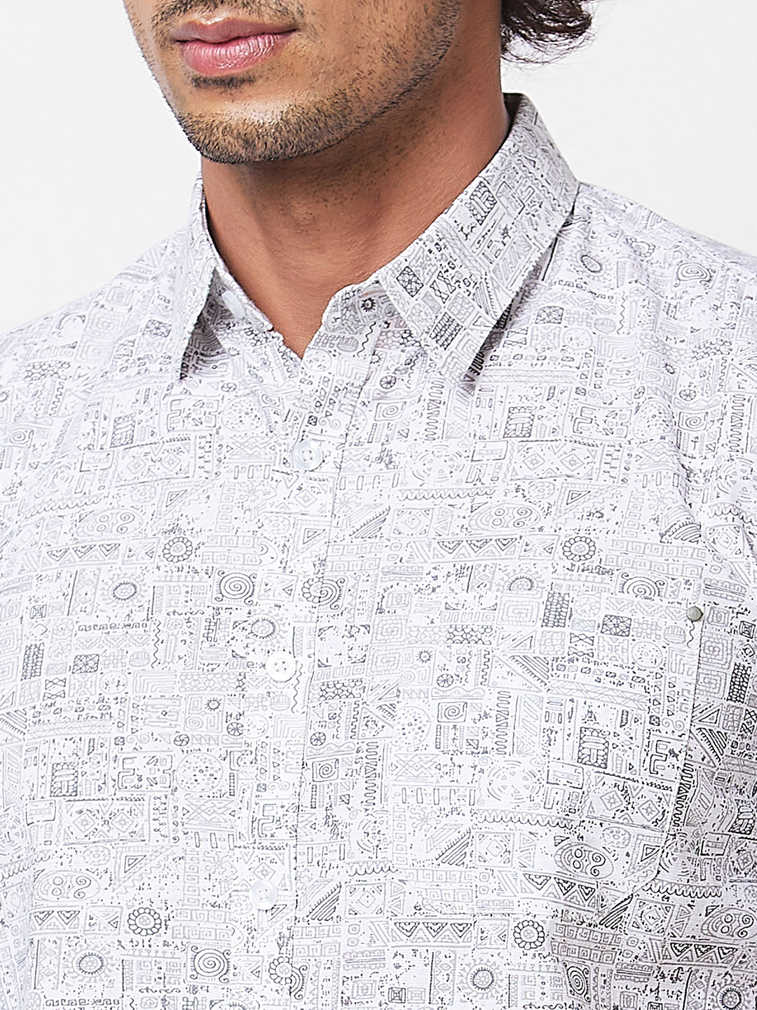 Spykar White PRINTED HALF SLEEVE Shirt For Men