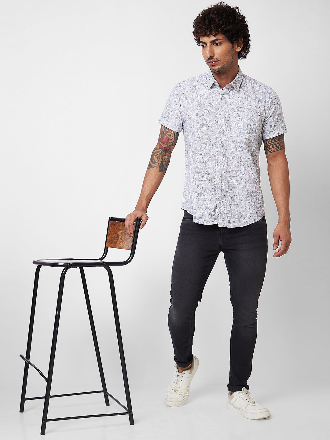 Spykar White PRINTED HALF SLEEVE Shirt For Men