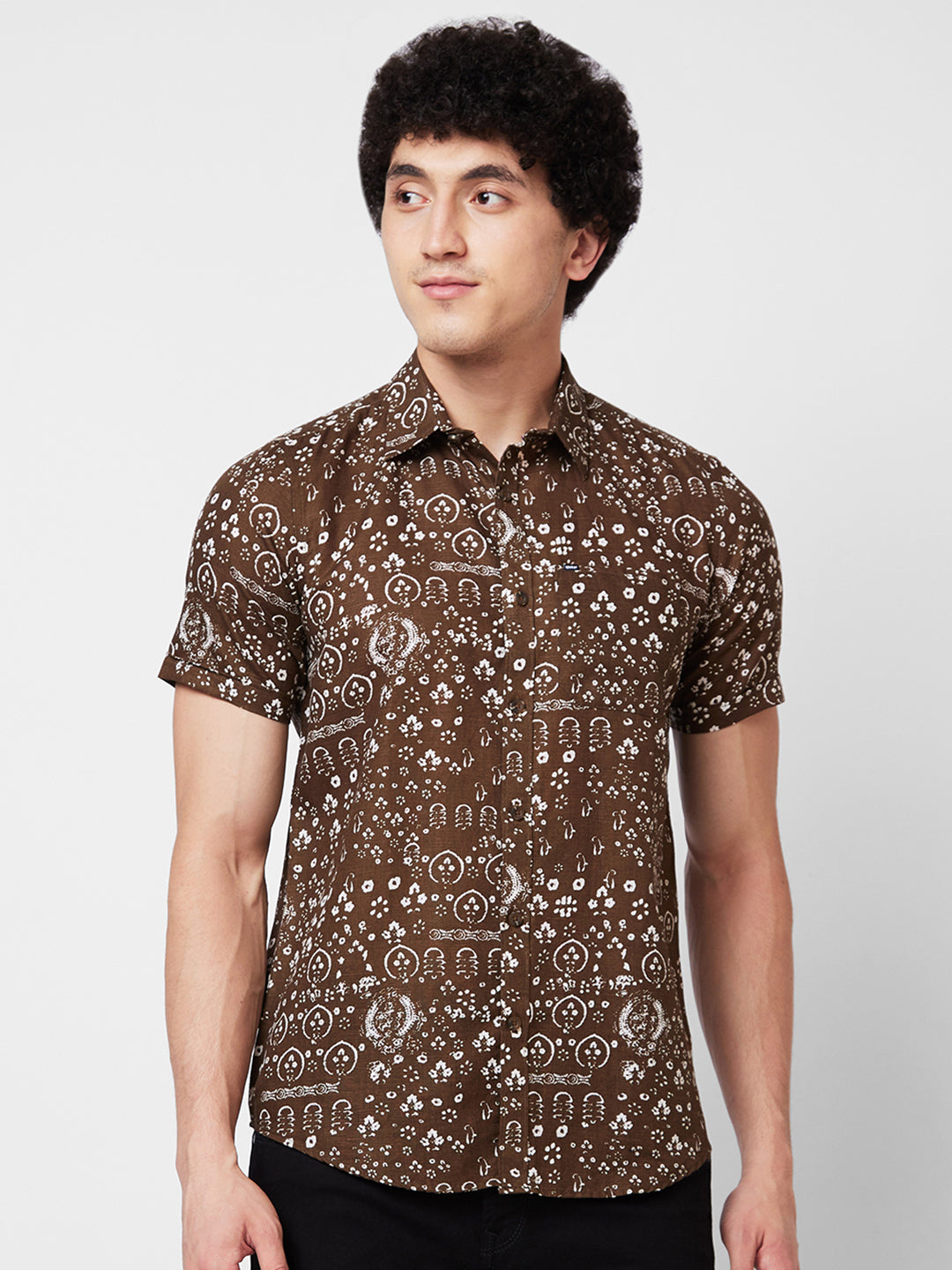 Spykar Brown PRINTED HALF SLEEVE Shirt For Men