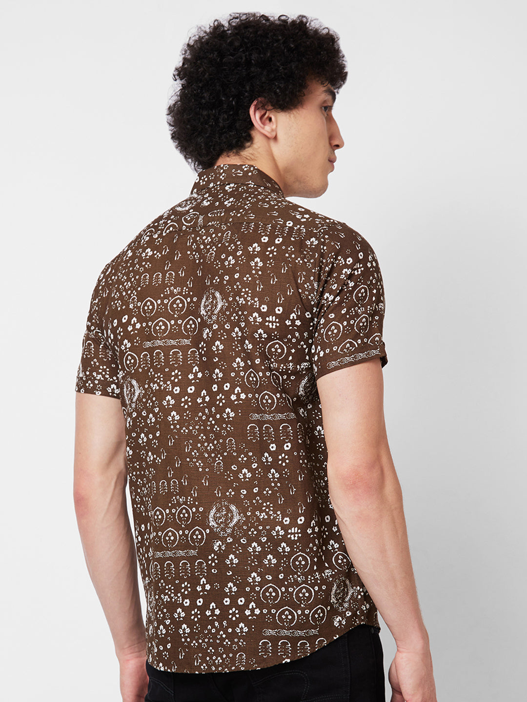 Spykar Brown PRINTED HALF SLEEVE Shirt For Men