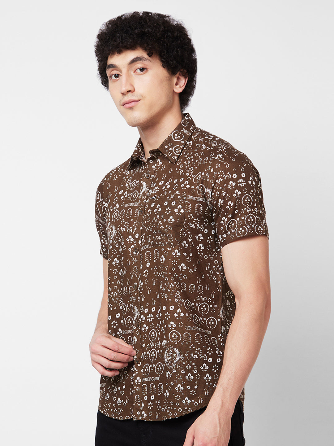 Spykar Brown PRINTED HALF SLEEVE Shirt For Men