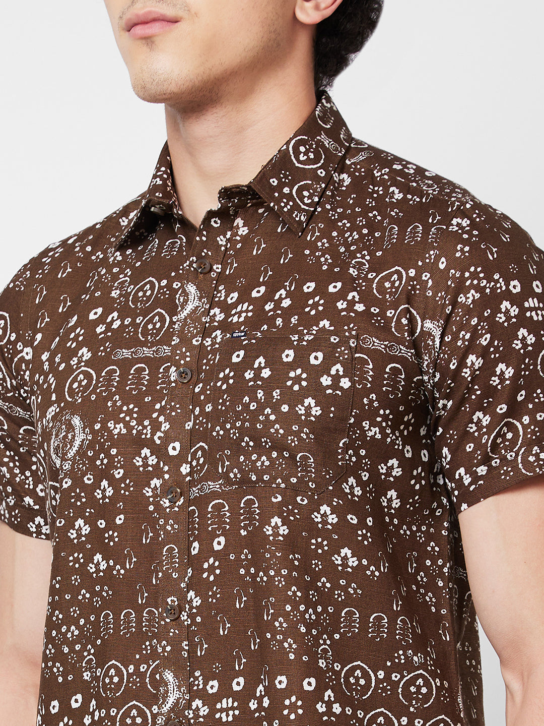 Spykar Brown PRINTED HALF SLEEVE Shirt For Men