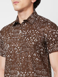 Spykar Brown PRINTED HALF SLEEVE Shirt For Men