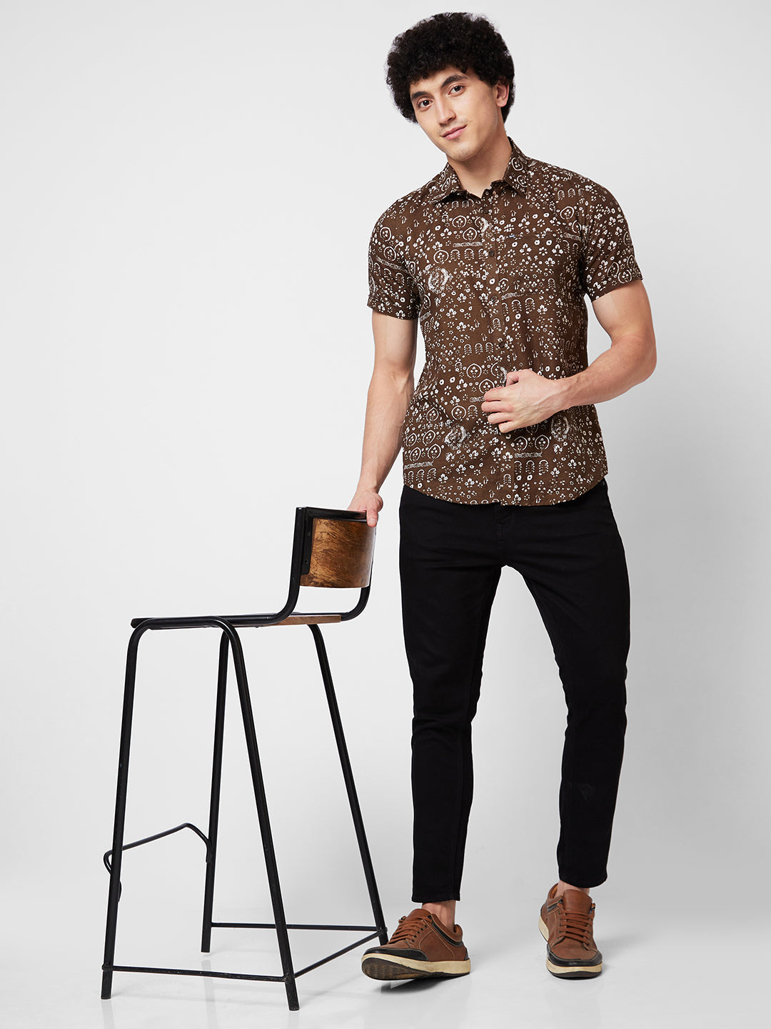 Spykar Brown PRINTED HALF SLEEVE Shirt For Men