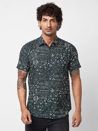 Spykar Green PRINTED HALF SLEEVE Shirt For Men