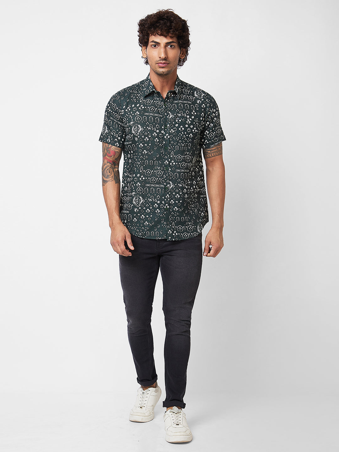 Spykar Green PRINTED HALF SLEEVE Shirt For Men