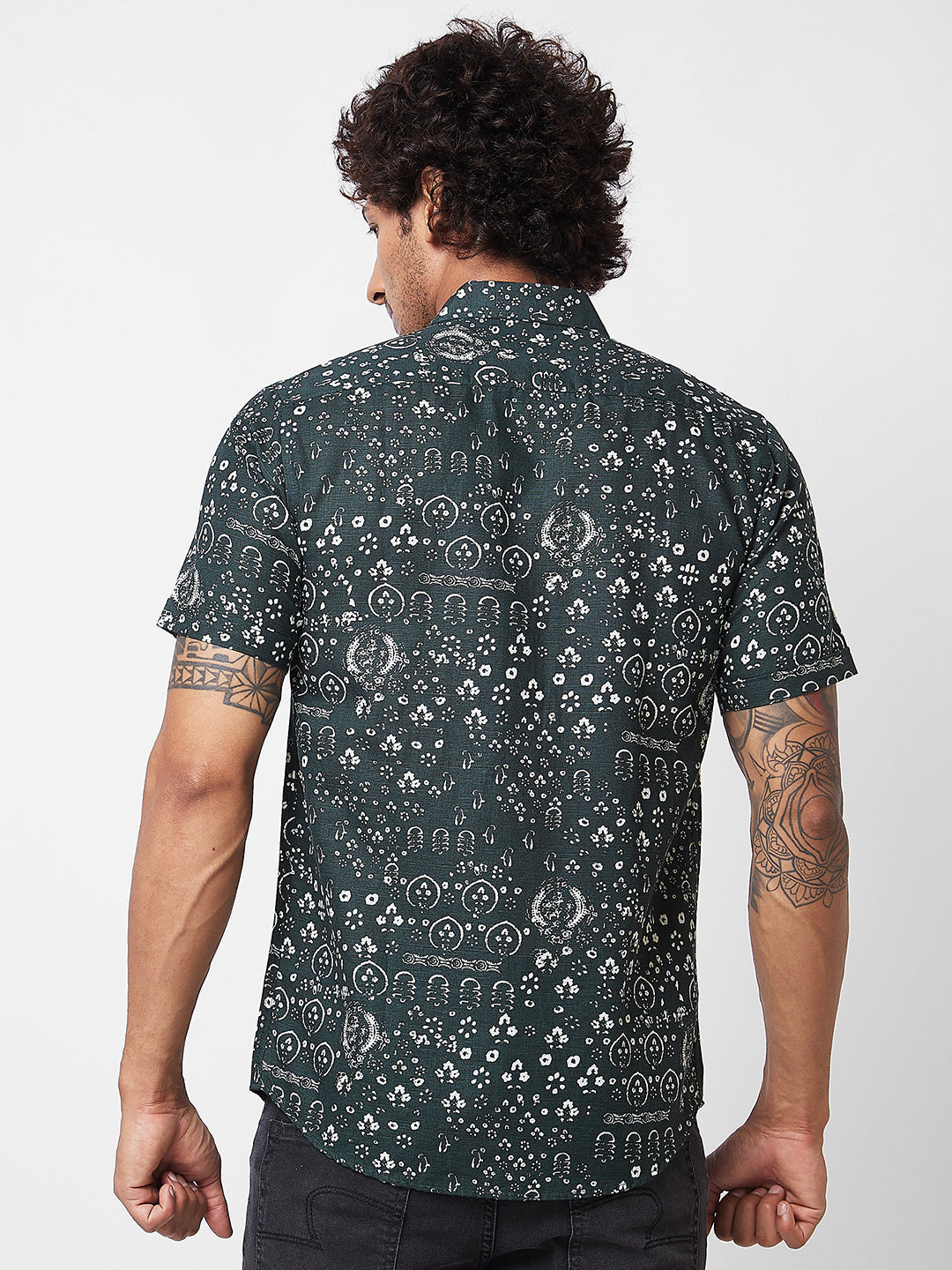 Spykar Green PRINTED HALF SLEEVE Shirt For Men