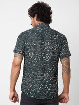 Spykar Green PRINTED HALF SLEEVE Shirt For Men