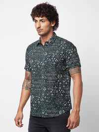 Spykar Green PRINTED HALF SLEEVE Shirt For Men