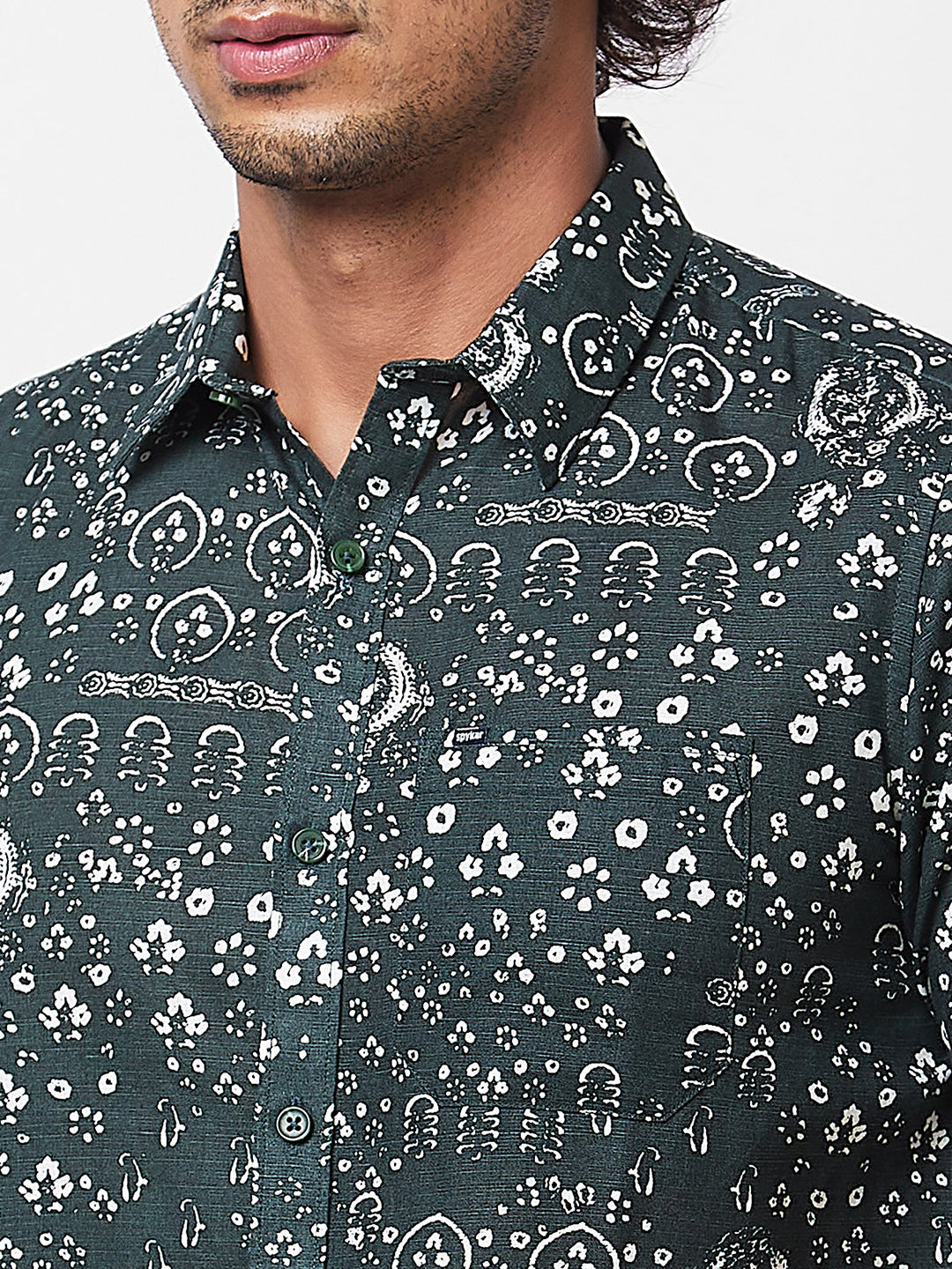 Spykar Green PRINTED HALF SLEEVE Shirt For Men