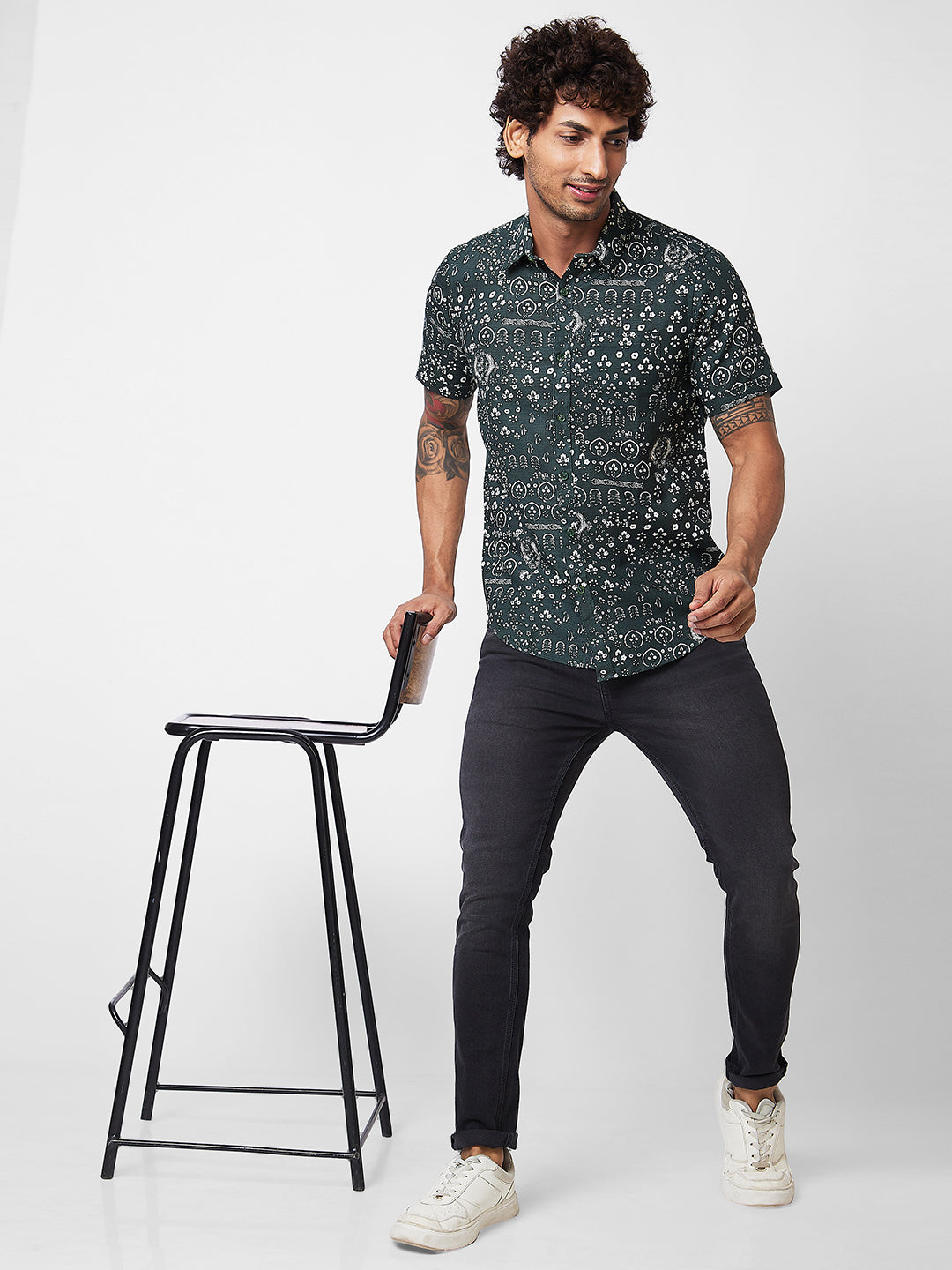 Spykar Green PRINTED HALF SLEEVE Shirt For Men